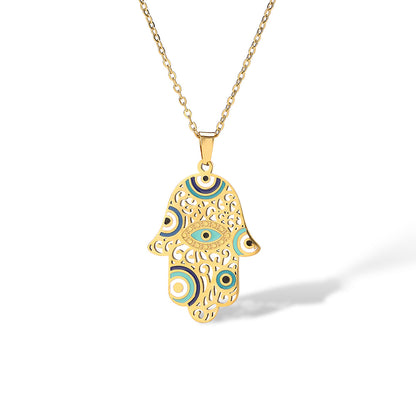 Hamsa Evil Eye Hollow Pendant Necklace