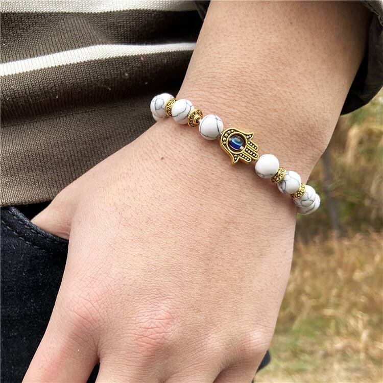 "Ward Off Negativity" Men's Evil Eye Hamsa Natural Bead Bracelet