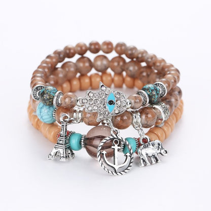 Elephant Tower Evil Eye Hamsa Bracelet Set