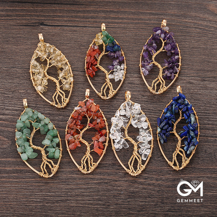 Irregular Crystal Tree of Life Pendant Necklace