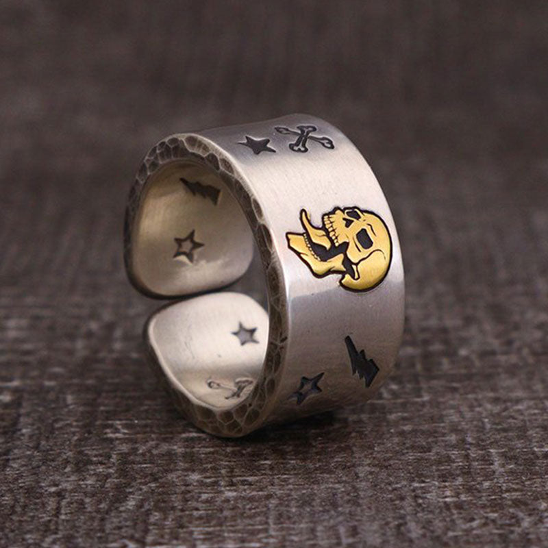 Star Lightning Skull Print Ring