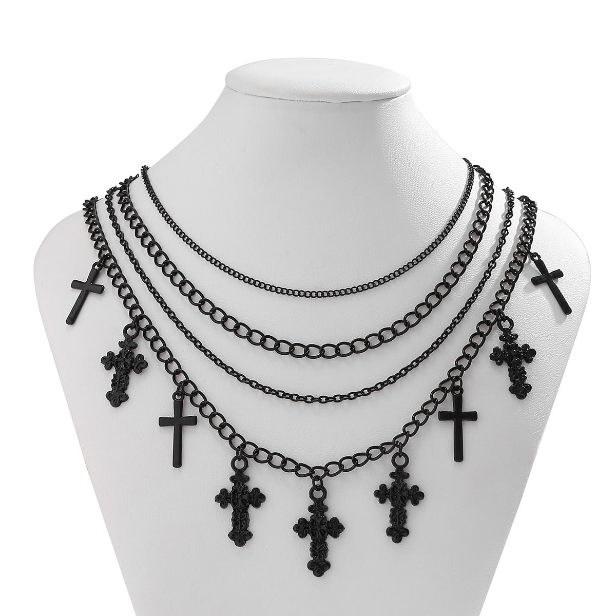 Halloween Layers Choker Black Cross Pendant Necklace