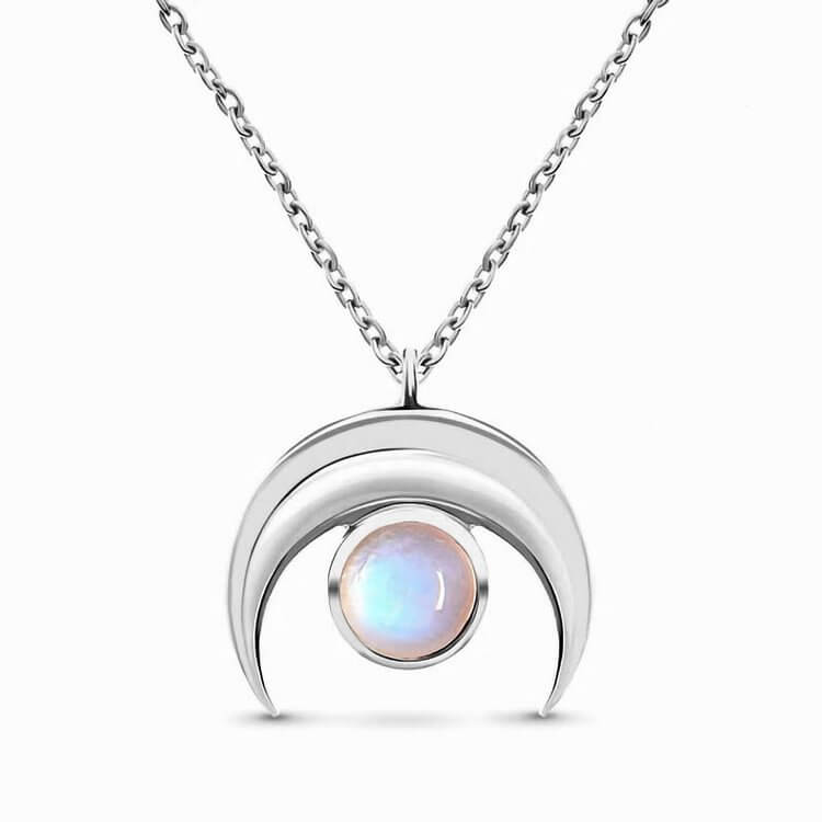 Natural Moonstone Moon Shape Pendant Necklace