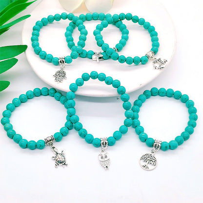 Colorful Bracelet Set Turquoise Bracelet Geometric Starfish Sea Turtle Ceramic Tree of Life Bracelet