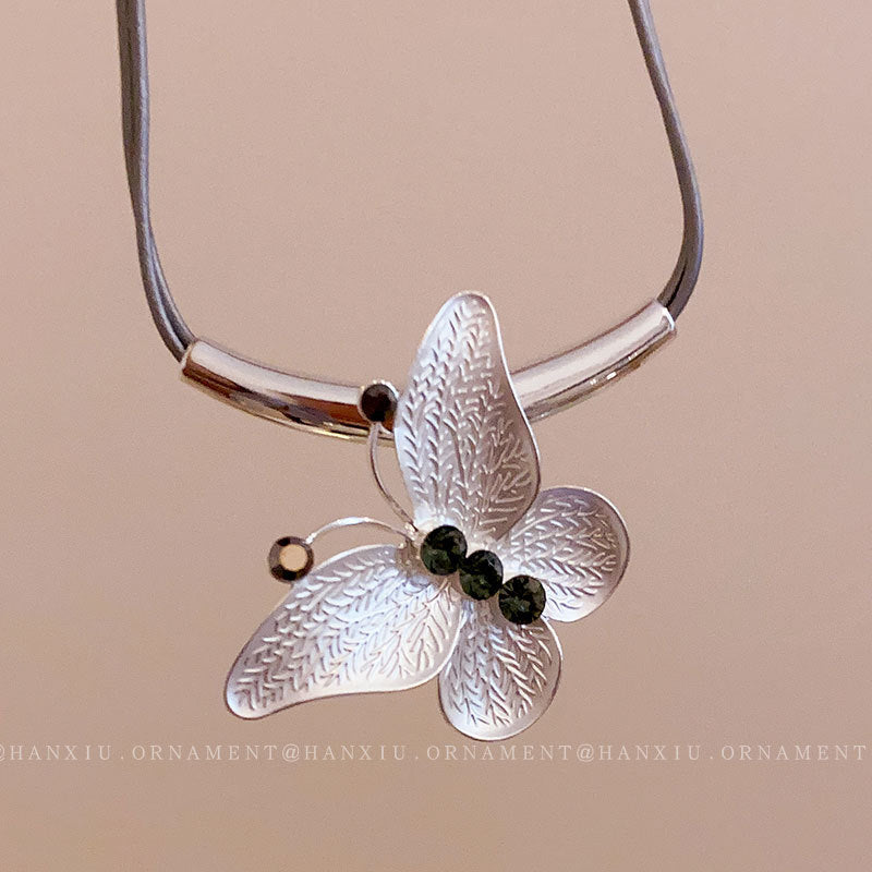 Zircon Leather Double Butterfly Necklace