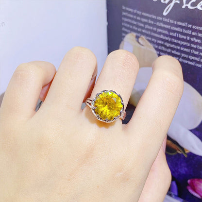 Full Diamond Lotus Ring 7.5 Carat Yellow Diamond Colored Jewel Ring for Women