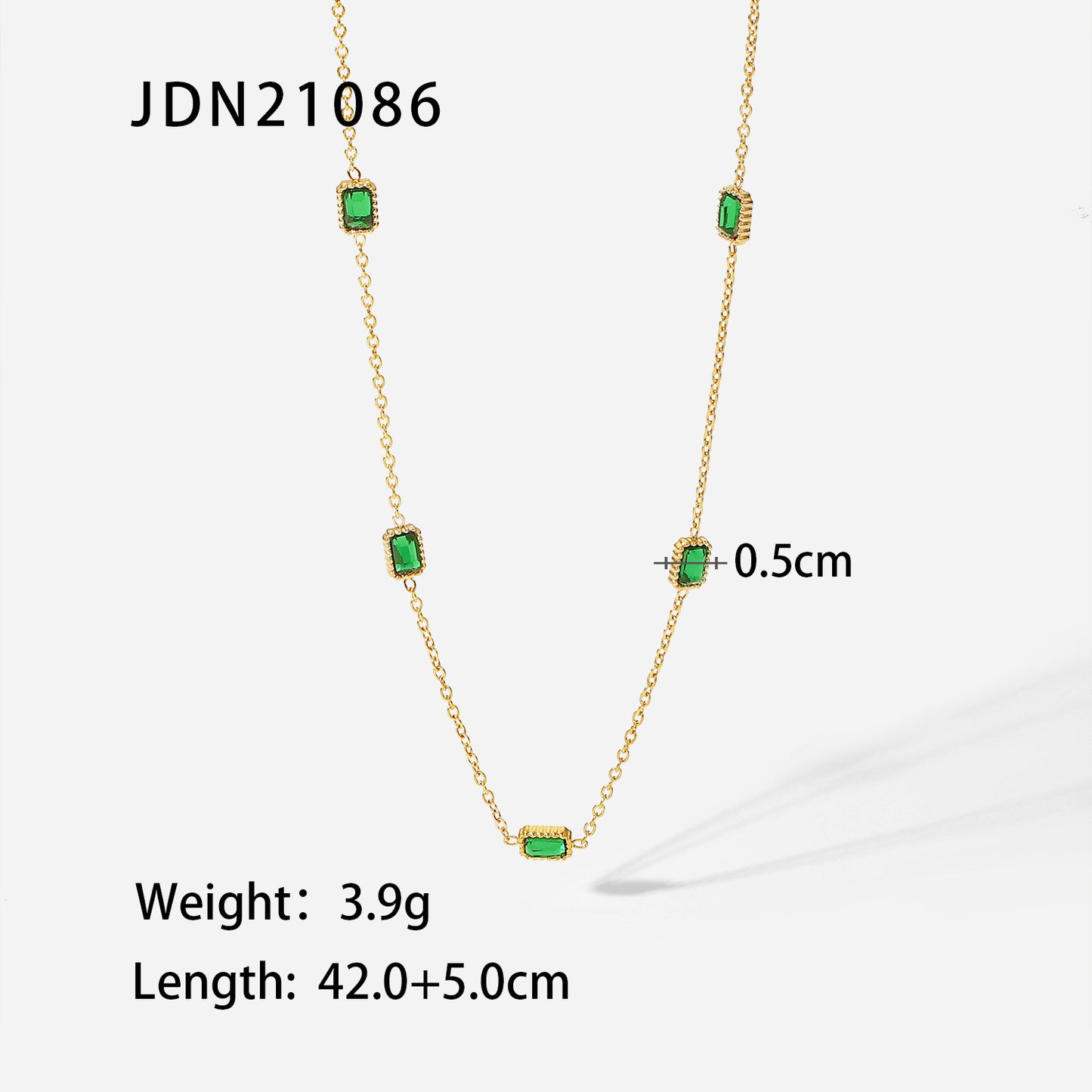 Rectangle Shape Green Crystal Chain Necklace