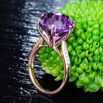 Six-claw Amethyst Colored Gemstone Fashion Temperament Ring