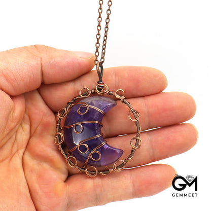 Crystal Agate Moon Pendant Necklace