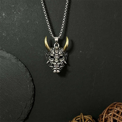 Men's Golden Horned Man Ghost Mask Necklace