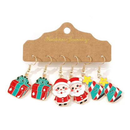 Cute Christmas Elk Snowman Pendant Earrings