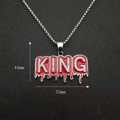 Hip-hop Gold-plated Zircon Red Plastic KING Letter Pendant