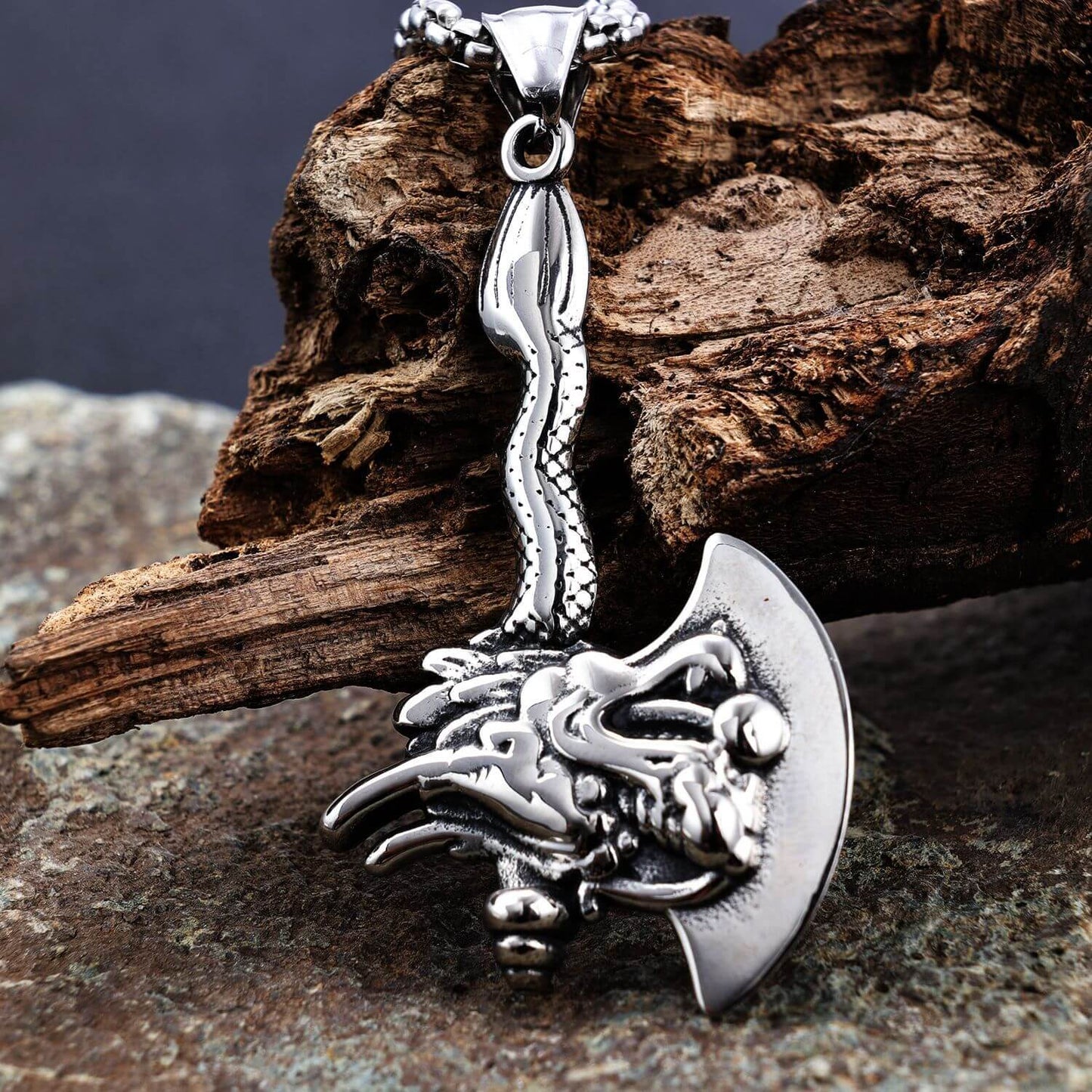 Vintage Stainless Steel Axe Skull Pendant