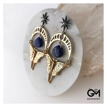 Beauty Lapis Lazuli Octagram Butterfly Earrings