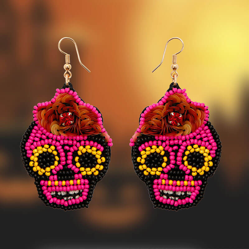 Halloween Punk Style Hand-woven Hand-made Personalized Sequins and Rice Bead Earrings