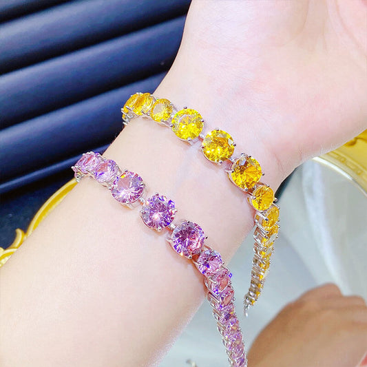 Light Luxury Full Diamond Yellow Zircon Bracelet Pink Zircon Bracelet