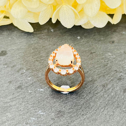 Big Pear Cut Moonstone Halo Ring