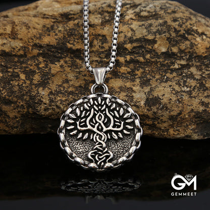 Hip Hop Vintage Tree of Life Titanium Steel Necklace