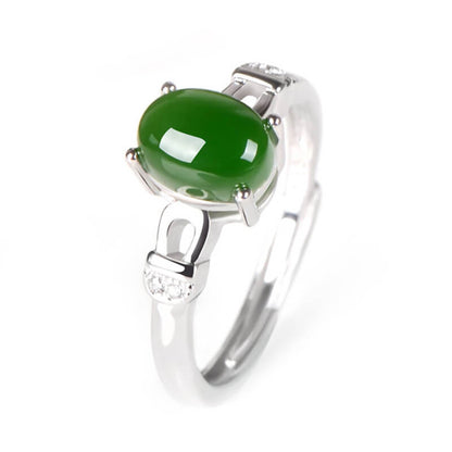 Four-claw Emerald Ring Luxury Fan Chrysoprase Living Mouth Diamond Ring