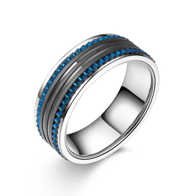 Men's Stainless Steel Blue Gear Ring