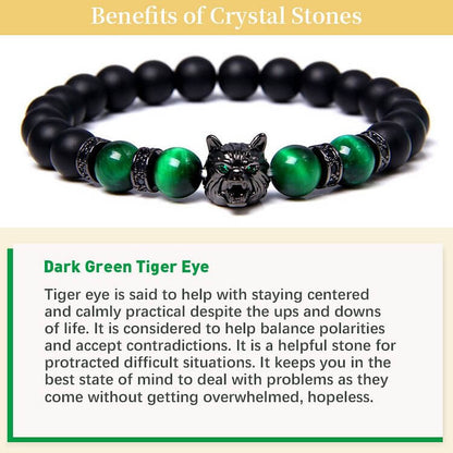 Dark Green Tiger Eye Wolf Bracelet