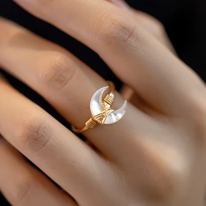 Nacre Crescent Open Adjustable Ring