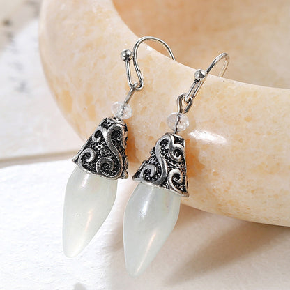 Pure Silver Hook Royal Style Moonstone Dangle Earrings