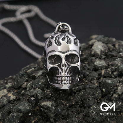 Fire Skull Hip Hop Stainless Steel Necklace