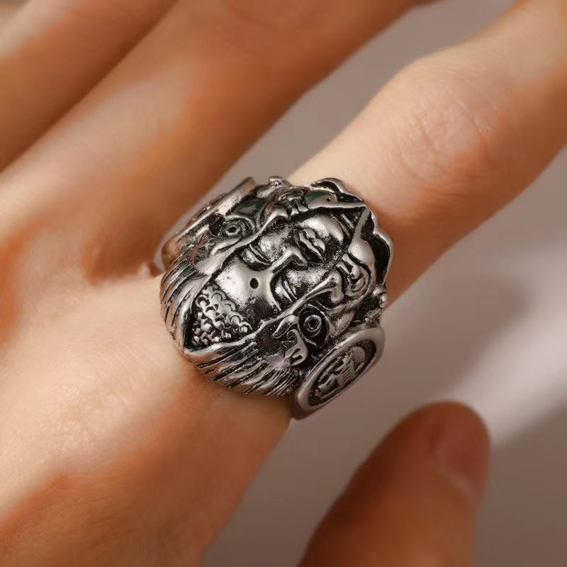 Vintage Three Faces Buddha Adjustable Ring