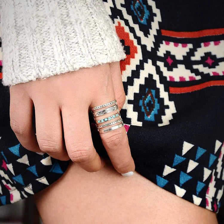 Bohemian Openwork Carved Turquoise Ring