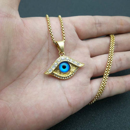 Hip Hop Jewelry Gold Plated Zirconia Blue Eyes Pendant