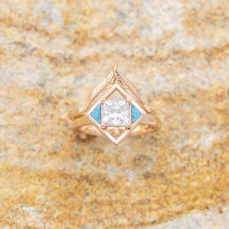 "Dakota" - Cushion Cut Moissanite Turquoise Ring