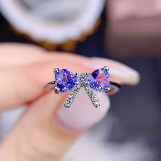 Blue Zircon Delicate Bow Fancy Jewel Ring