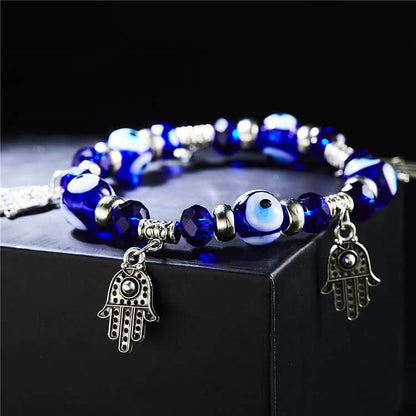 Blue Evil Eye & Hamsa Pendant Epoxy Zircon Bracelet