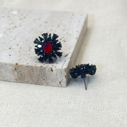 Black Gold Snowflake Ruby Stone Stud Earrings