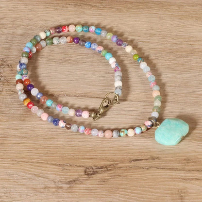 Geometric Amazonite Pendant Choker Mala Jewelry Necklace