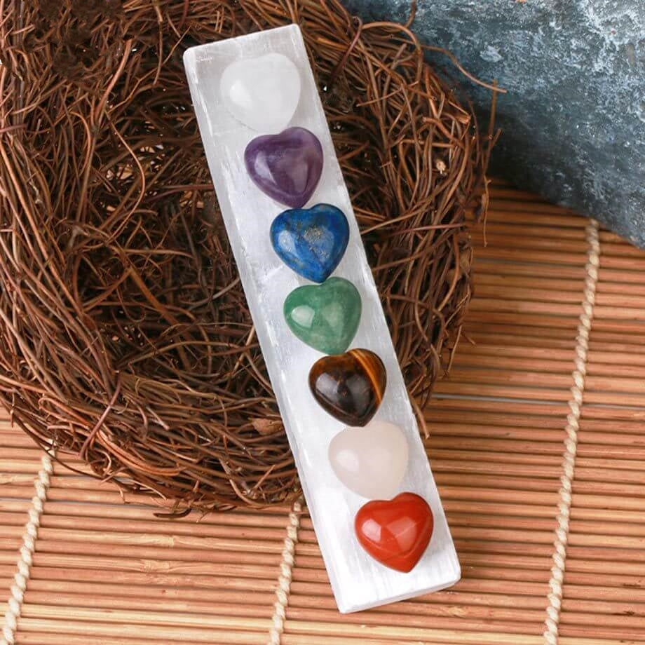 Seven Colored Stone Love Shaped Crystal Gypsum Base Pendant