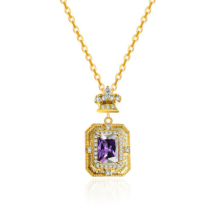 Perfume Bottle Pendant Design Purple Zircon Medieval Necklace