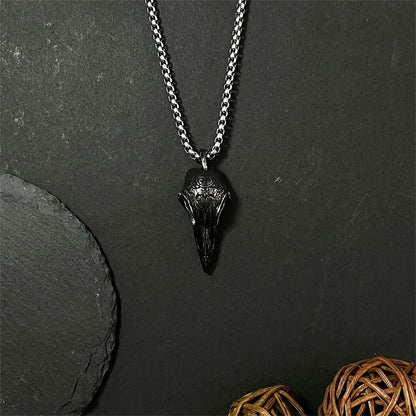 Vintage Viking Raven Crow Skull Necklace