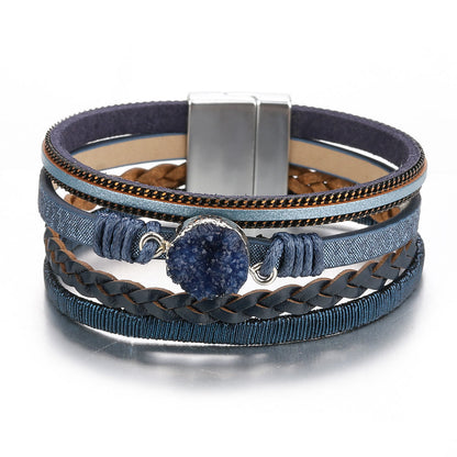 Cluster Braided Leather Magnetic Leather Bracelet