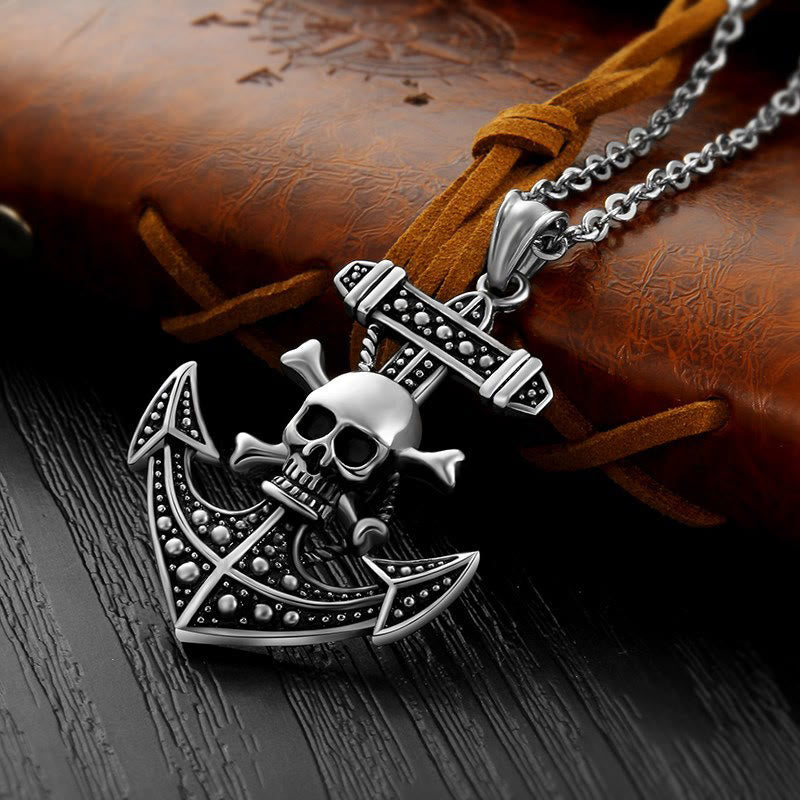 Pirate Skull Ships Anchor Pendant Necklace