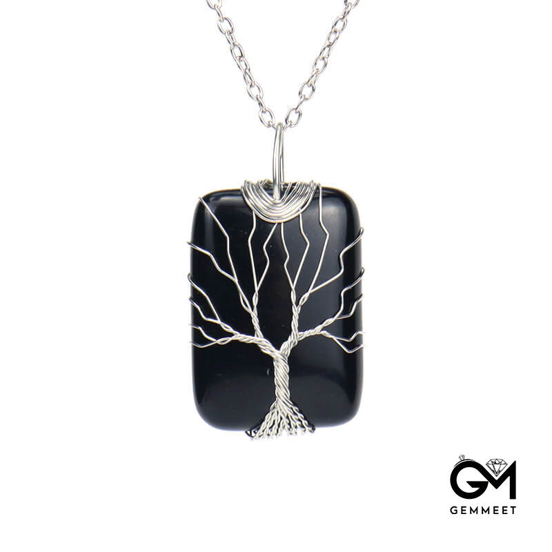 Hand Wound Crystal Tree of Life  Necklace