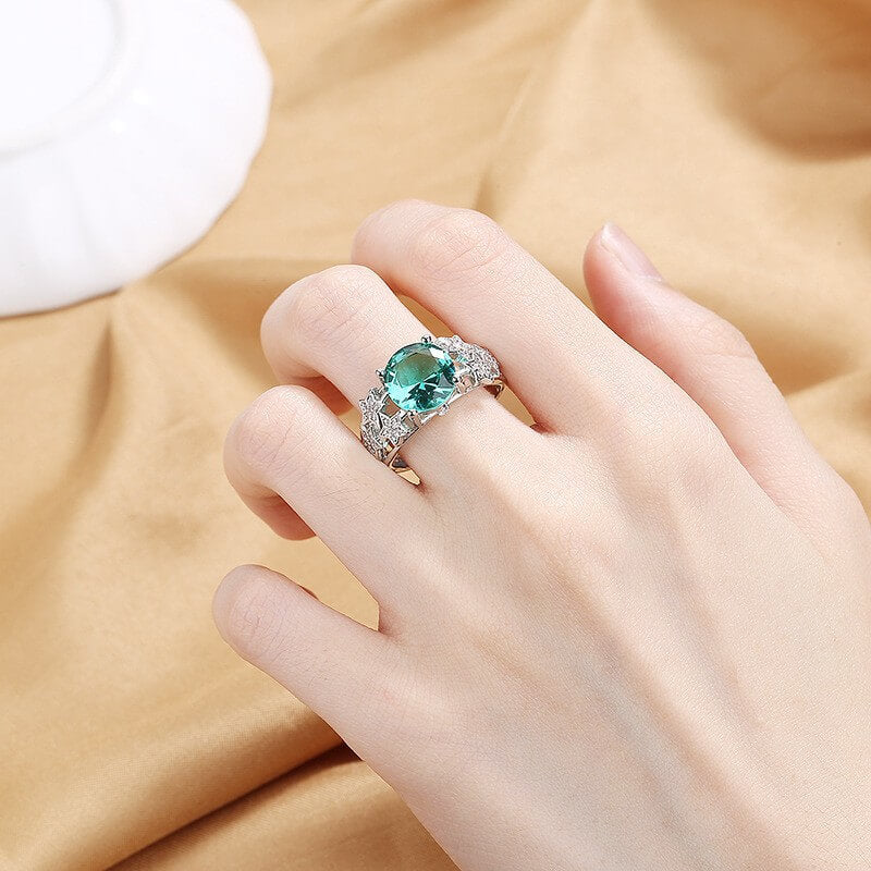 Retro Style Maldives Blue Green Open Ring Fashion Hollow Star Ring