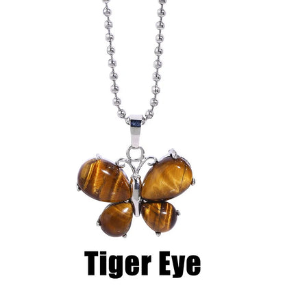 Tiger Eye Butterfly Kitten Angel Wings Pendant Necklace