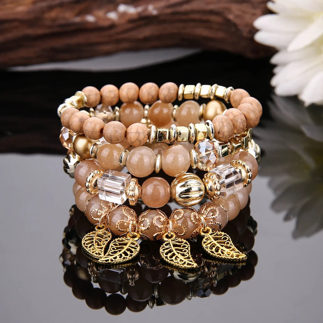 Bohemian Leaf Pendant Accessories Multilayer Bracelet Set