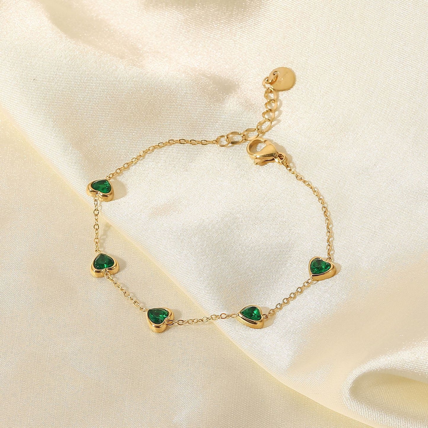 Heart Shape Green Crystal Chain Bracelet