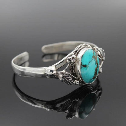 Vintage Engraved Flower Turquoise Bracelet