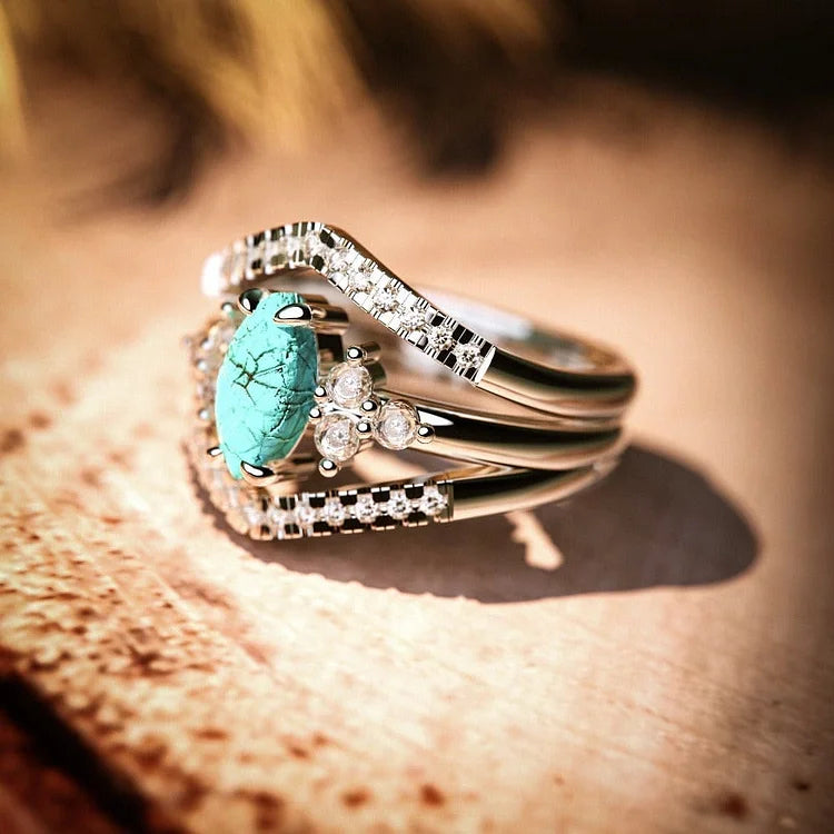 S925 Sterling Silver Turquoise Two-piece Ring