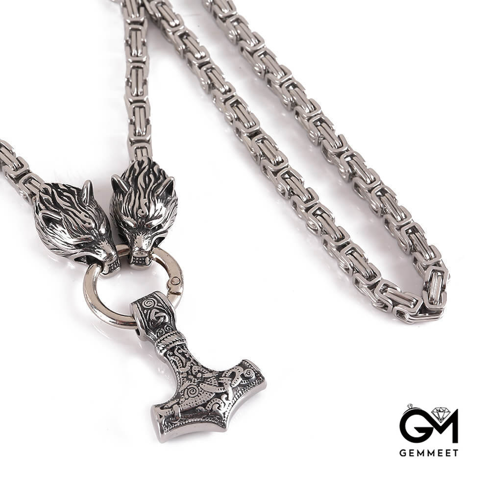 Stainless Steel Alloy Imperial Chain Wolf Head Necklace