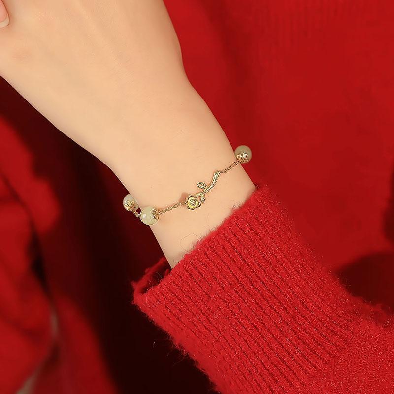 Rose Love Inlaid Jade Bracelet